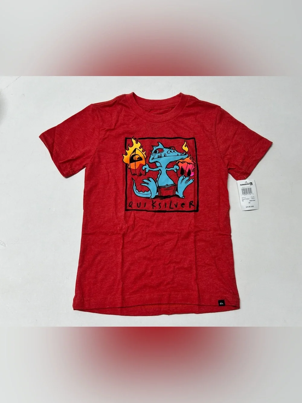 Quiksilver Red Short Sleeve Tee Dragon Graphic Little Boy Size 7X